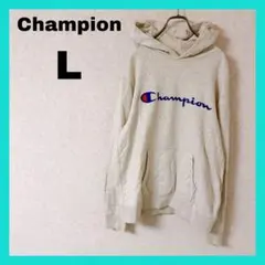 チャンピオン プルオーバーパーカー L デカロゴ グレー メンズ スポーツウェア