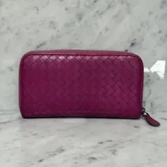 BOTTEGA VENETA ボッテガヴェネタ 編み込み 長財布 ジップ 紫
