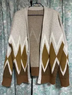アーガイルデザイン カーディガン L