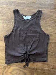 H&M ノースリーブ タンクトップ ブラウン リブ素材　140のサムネイル