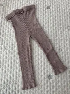 【未使用品】プティマイン くすみピンク ニットレギンス リブ編みレギンス 花柄