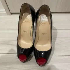 Christian Louboutin 黒赤オープントゥハイヒール