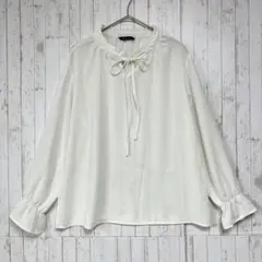 ◆ラグアウト　フリルカラー　フレアスリーブ　ブラウス　ボウタイ　ホワイト　L