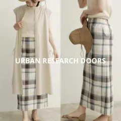 アーバンリサーチドアーズ リネン混 カラーチェックセミタイトスカート 春夏 S