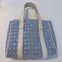 BVLGARI ロゴマニア ジャガード ハンドバッグ 青 白 - メルカリ
