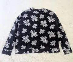 グローバルワーク 長袖 カットソー トレーナー 黒 花柄 薄手 L
