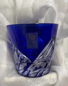 【新品未使用】八千代切子杯 青色 クリスタルガラス 木箱付き
