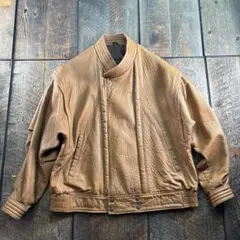 80's ブラウンレザー ボンバージャケット ラグランスリーブ仕様 裏地