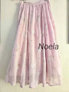 花柄刺繍 ラベンダーピンク フレアスカート