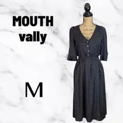 美品✨【MOUTH vally】小花柄Ｖネックワンピース　　さらさら　紺　M