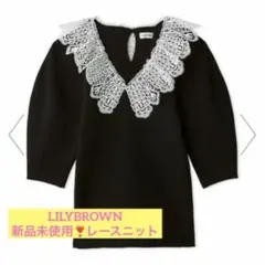 ◆未使用品❣️リリーブラウン レースカラーニットトップス 黒 LILYBROWN