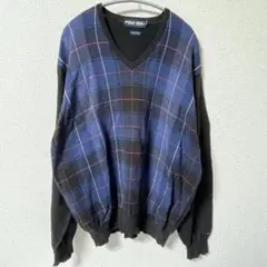 POLO GOLF RALPH LAURENチェック Vネックニット 長袖 XL