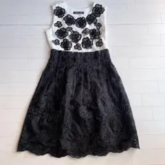 パーティードレス　レーストップス　レースワンピース　刺繍ワンピ　膝丈ワンピース