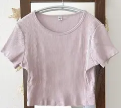 【プロフ必読】ユニクロ リブクロップド 薄いピンク 半袖 Tシャツ