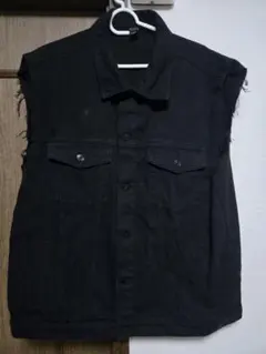 ブラック ノースリーブ デニムジャケット　リメイク