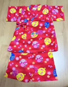 ★未使用★甚平　赤　95　レッド　金魚　ヨーヨー　花柄