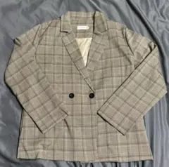 テーラードジャケット LL 薄手 ブラウン チェック 長袖 上着 羽織