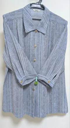 青系ストライプ 七分袖ブラウス LLサイズ