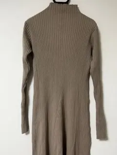 (超美品) リブ編み ハイネックロングワンピース