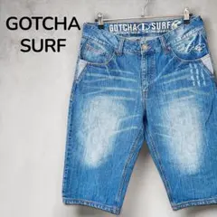 【ガッチャサーフ】デニムショートパンツ　ハーフパン七分丈　刺繍　ブルーのサムネイル