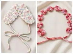 ヘアバンド　2個セット　ヘッドドレス　カチューシャ　ハンドメイド　ピンク✖️綿飴