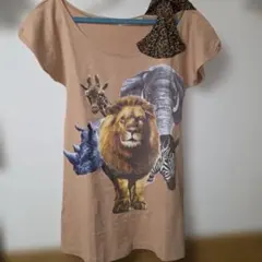 ココディール　アニマルプリント 半袖TシャツロンT レオパード肩リボン付きのサムネイル