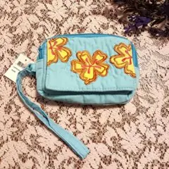 タグ付未使用品 ハワイアンキルト 2ジッパーウォレット ストラップ付