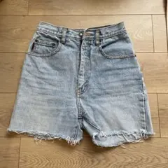デニムショートパンツ ライトブルー フリンジヘム
