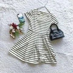 ロイヤルパーティー ワンピース ミニ丈 ボーダー フレア M デート カジュアル