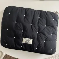 【匿名配送】 刺繍ドット柄 タブレットケース ブラック　ふわふわ　もこもこ