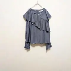 MISCH MASCH　デニム調　フリル　長袖　ブラウス　トップス　プルオーバー