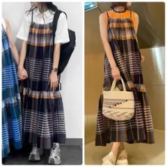 無印良品 キャミソールワンピース マドラスチェック ギャザー S ダークネイビー