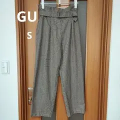 ジーユー GU 千鳥格子柄 タック入りパンツ ベルト付き