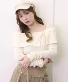 配色リボンオフショルトップス