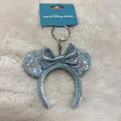 東京ディズニーリゾート　ミニチュアカチューシャキーホルダー　ミニーマウス　ブルー