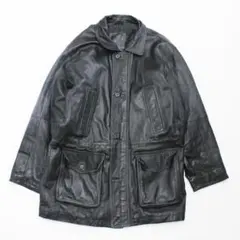 リアルレザー 本革 羊革 ラムレザー ハーフコート 黒 中綿キルティングライナー