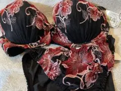 大人セレブsexyラグジュアリーBLACK×レッド・ブラ&ショーツセット