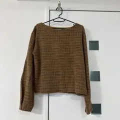 美品　OPAQUE.CLIP ブラウン クルーネック 長袖ニット　ツイード