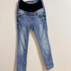 マタニティ デニム スキニー ジーパン M L ブルー 妊婦 お腹楽ちん 美脚