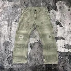90s Carhartt ダブルニー モスグリーン 極上フェード ボロ 一点物