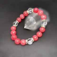 【限定品】天然石パワーストーン　ストロベリークォーツ×クリスタル水晶ブレスレット