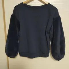 ネイビー フリーススリーブ トレーナー