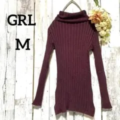 a309.グレイル/ハイネックニットセーター【M】/紫/縦ストライプ織/レーヨン