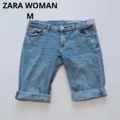 ZARA WOMAN　ショートデニム　М　リラックスフィット　ダメージ加工　海のサムネイル