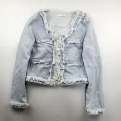 Z5/リゼクシー RESEXXY フリンジ デニム ノーカラー ジャケット