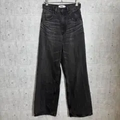 AZUL DENIM ユーズド加工 ハイウエストワイドデニム