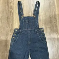 【美品】レトロガール サロペット デニムオーバーオール 胸ポケット M ブルー