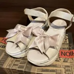 リボン付き厚底クッションサンダル＊Ｌ