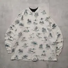 90s 古着 ヴィンテージ アート スウェット カーディガン ボタン 灯台 総柄