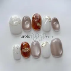【N10】大人ニュアンス×べっ甲ネイルチップ ミラーシンプル上品ブラウンベージュ